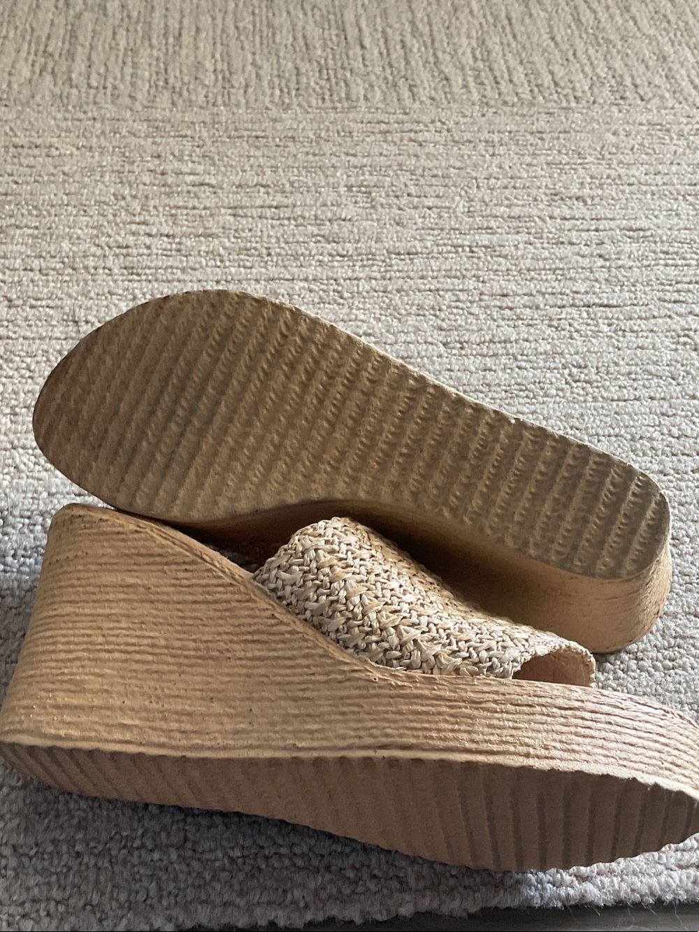 Sbicca Woven Raffia Platform Wedge Slides in Natural Beige - Picture 5 of 5